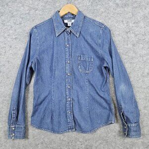 Old Navy‎ Outlet Women's Blue Denim Pearl Snap Size M Shirt 100% Cotton Cowgirl